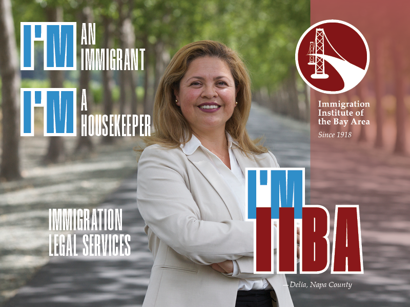 Smiling woman promotes immigration legal services.