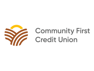 Community First Credit Union logo with abstract design.